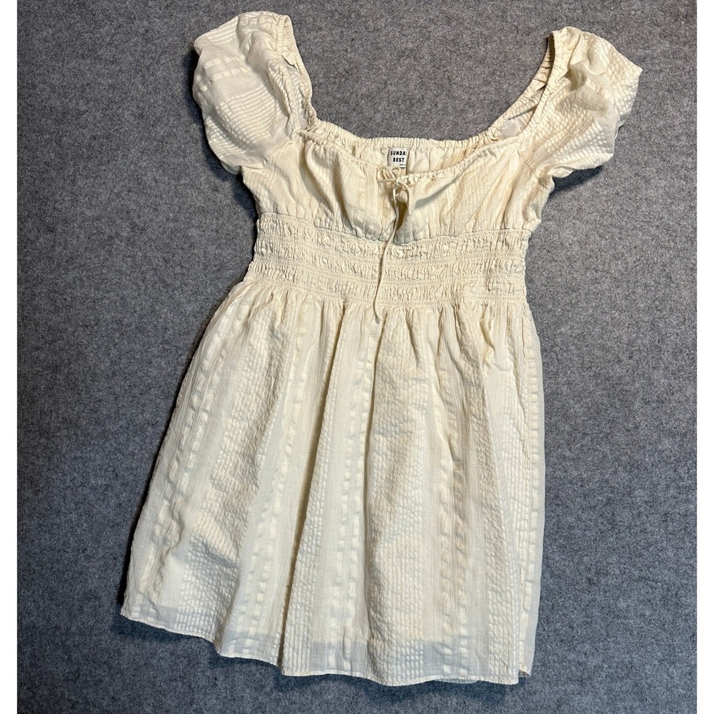 Sunday Best Aritzia Mini Dress Large Cream Smocked Puff Sleeve Cotton Blend